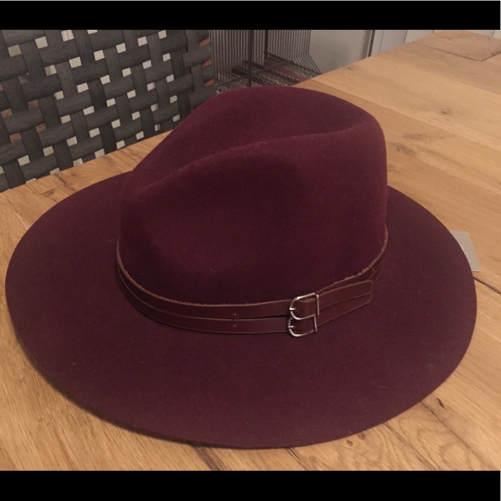 Anthropologie burgundy wool wide brim hat